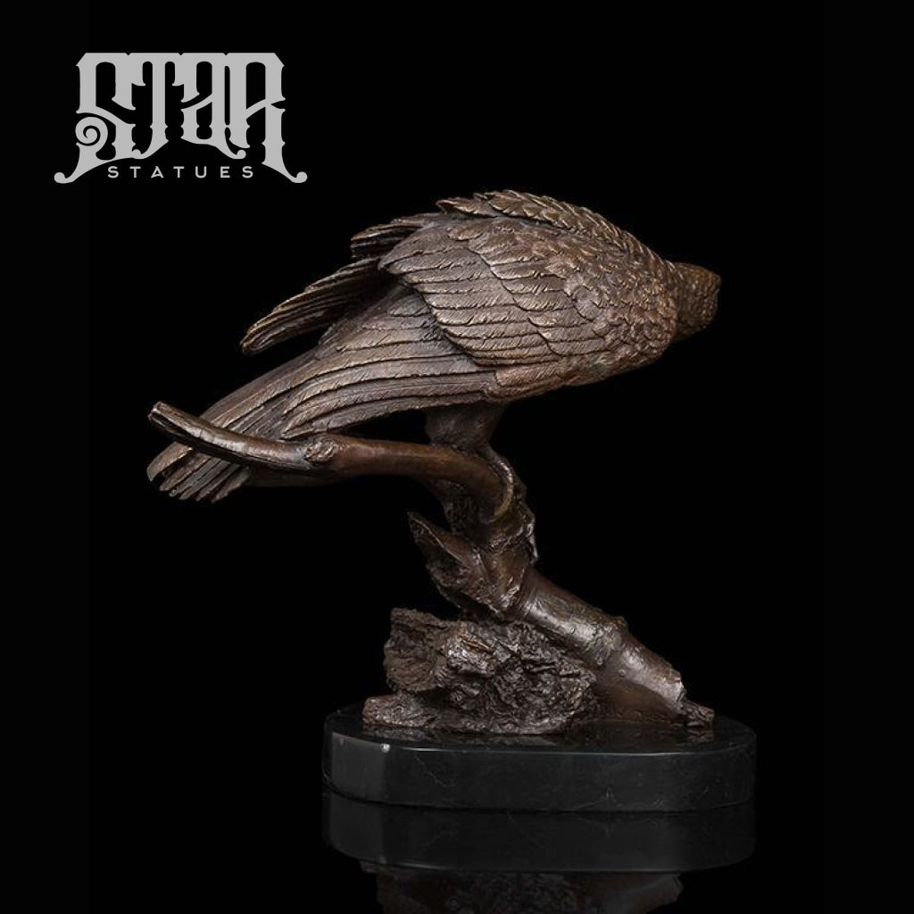Hawk on Branch | Animal and Wildlife Sculpture | Bronze Statue - Star Statues