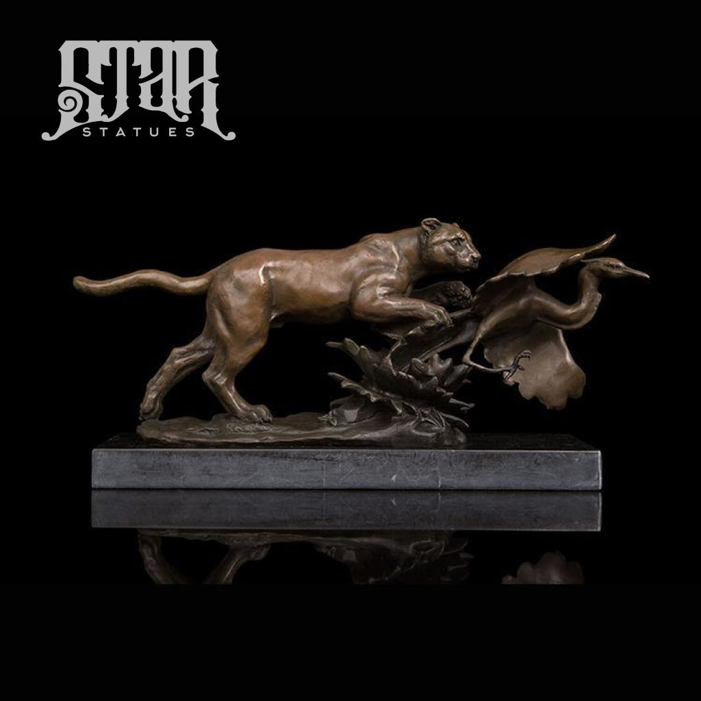 Leopard Hunting Bird Prey | Animal and Wildlife Sculpture | Bronze Statue - Star Statues