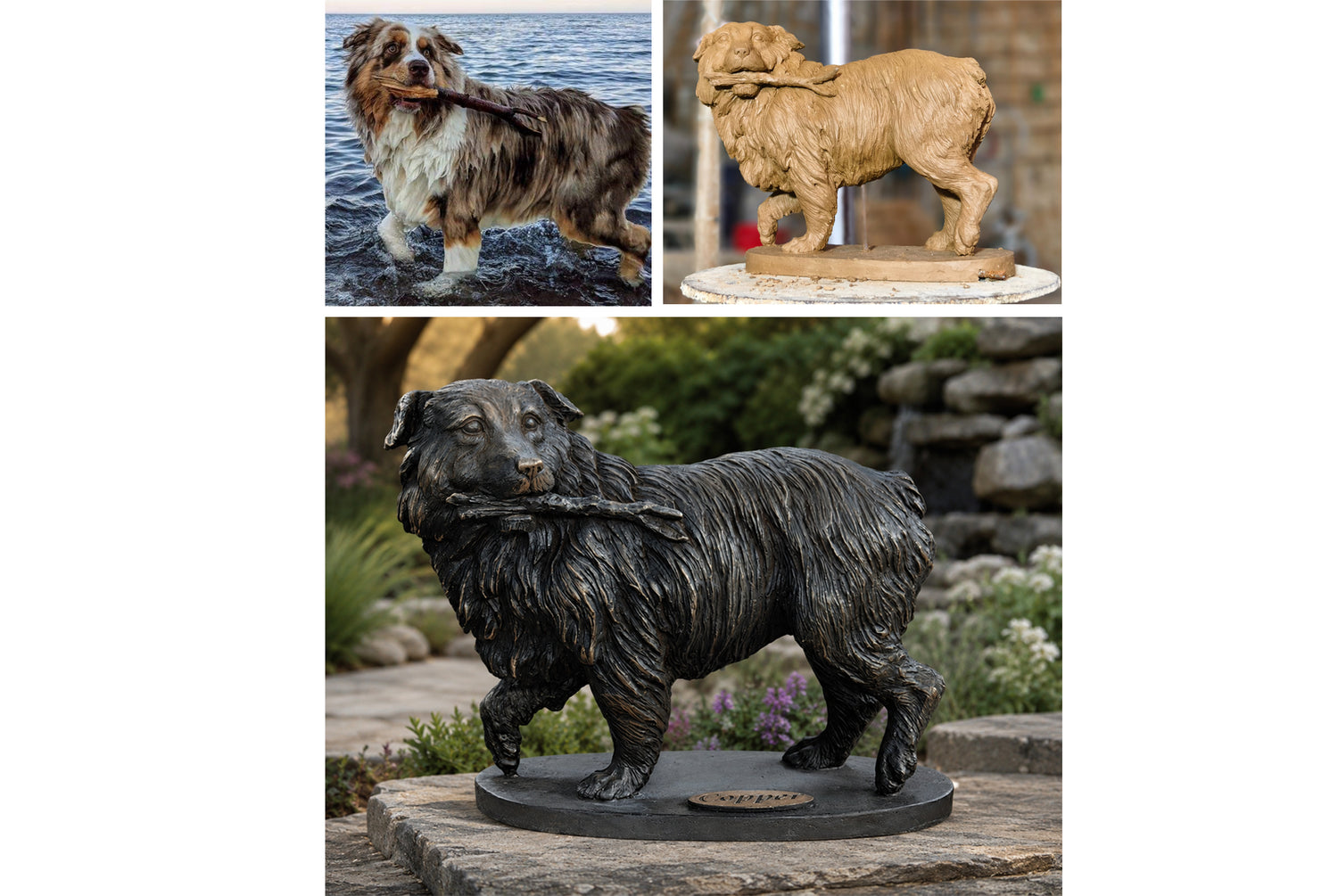 dog and cat bronze statues