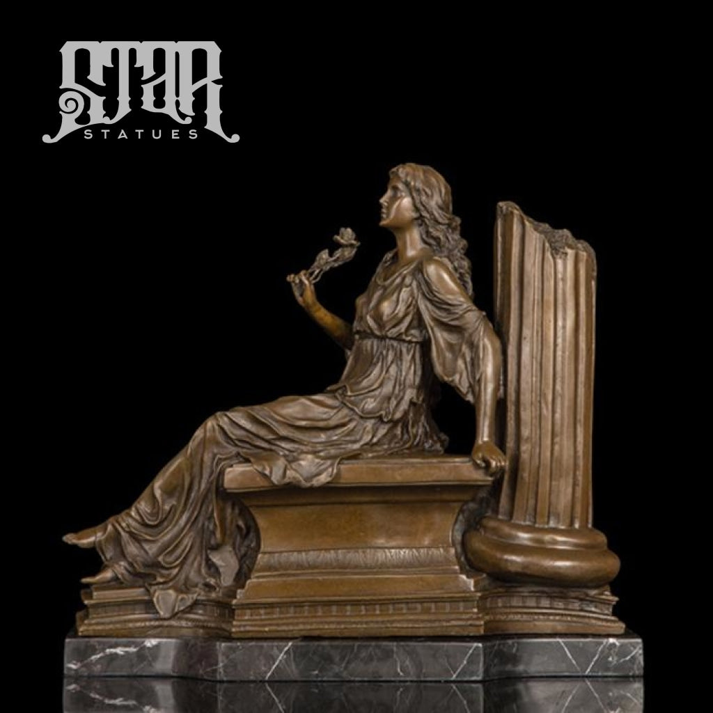 Ancient Lady With Rose | Western Art Sculpture Bronze Statue