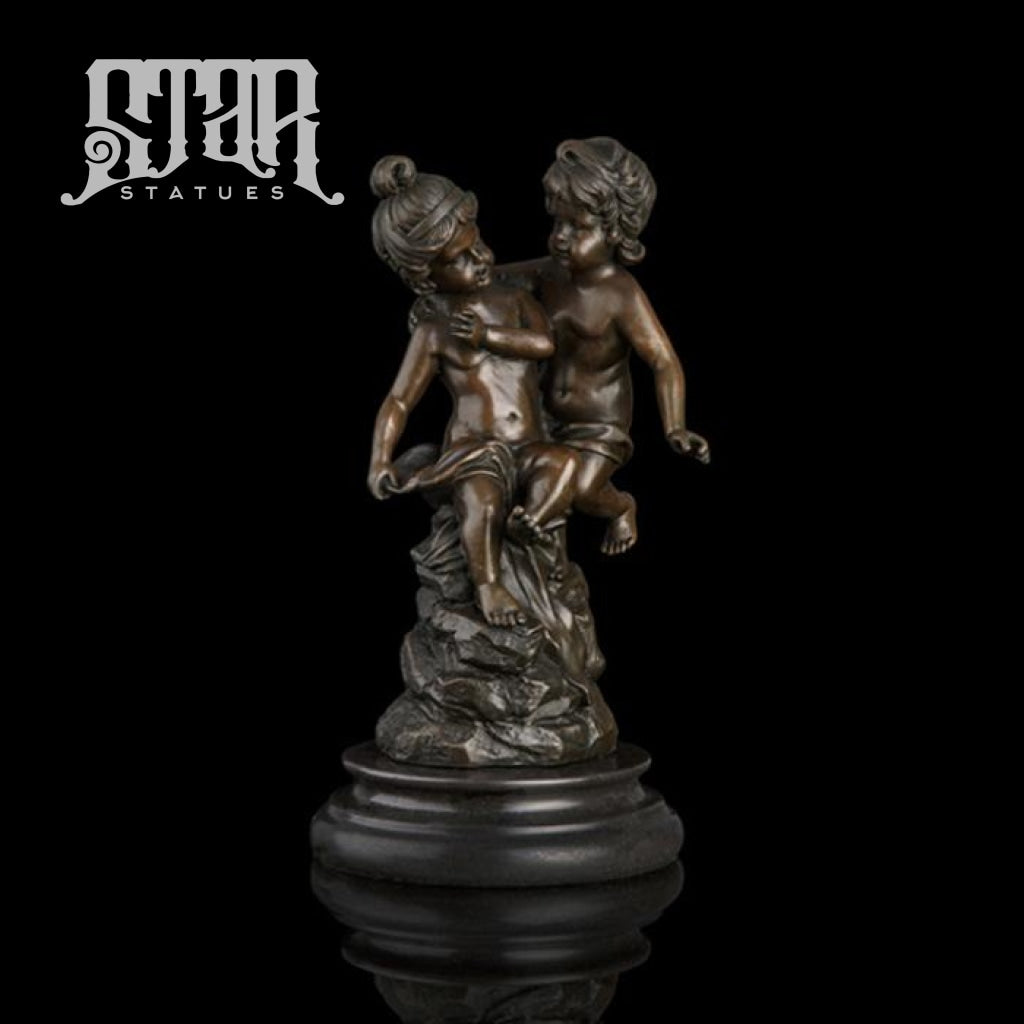 Boy And Girl Playing | Western Art Sculpture Bronze Statue