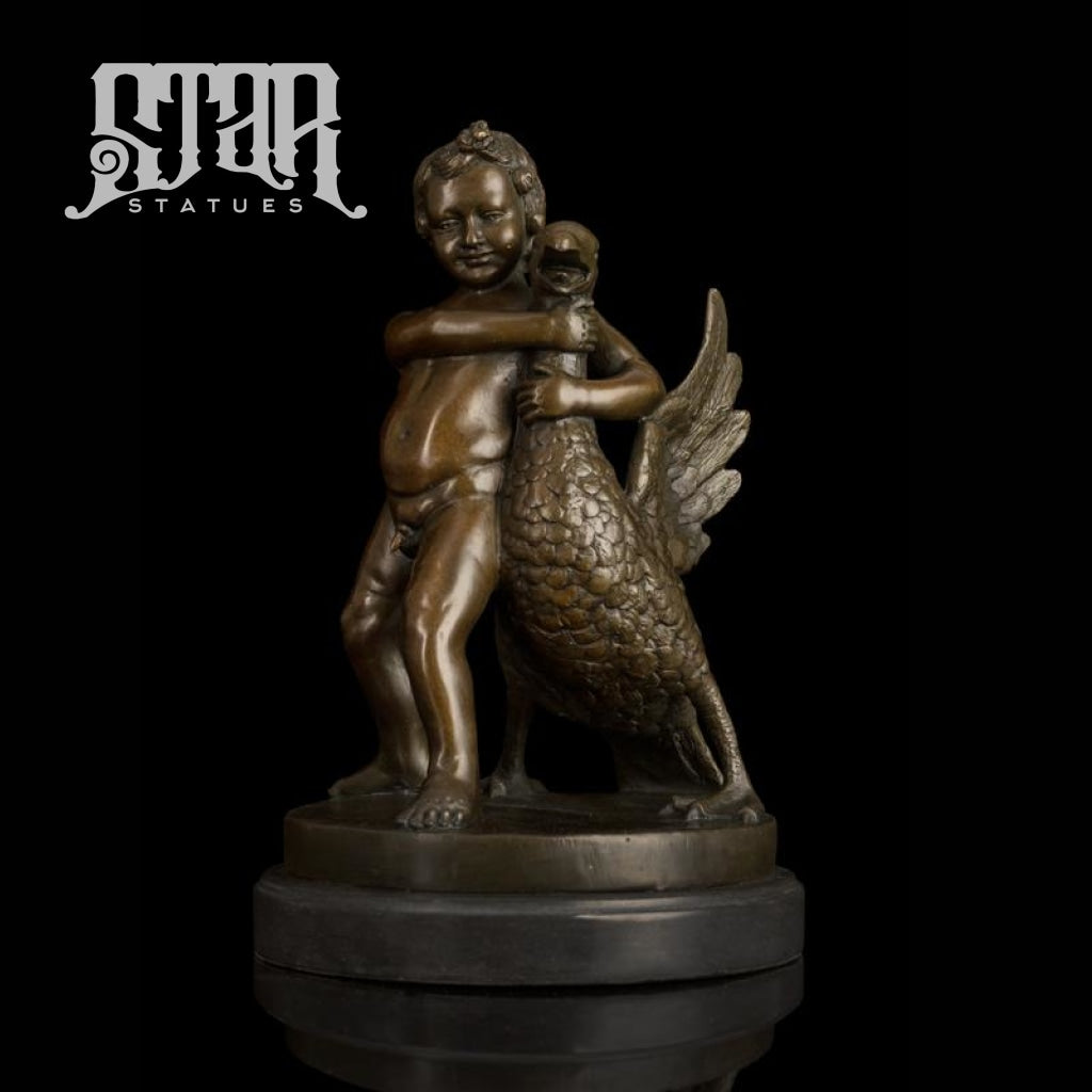 Boy Playing With Bird | Western Art Sculpture Bronze Statue