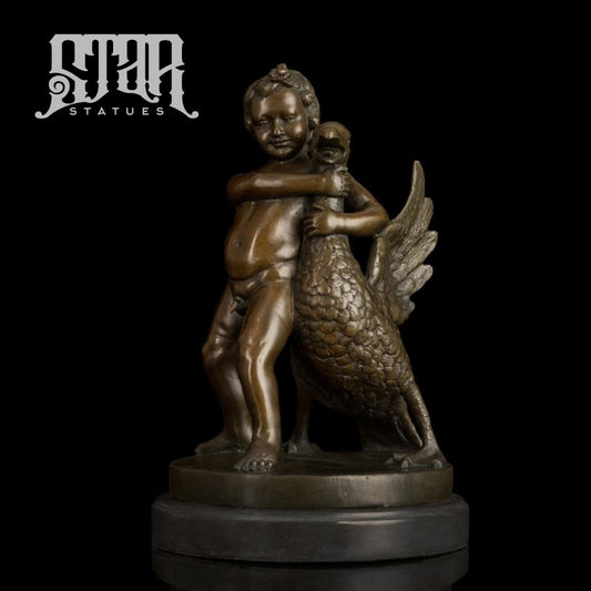 Boy Playing With Bird | Western Art Sculpture Bronze Statue
