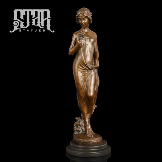 Female With Flowers | Western Art Sculpture Bronze Statue