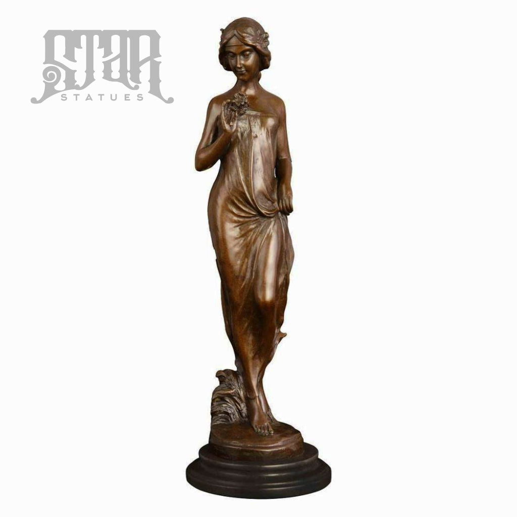 Female With Flowers | Western Art Sculpture Bronze Statue