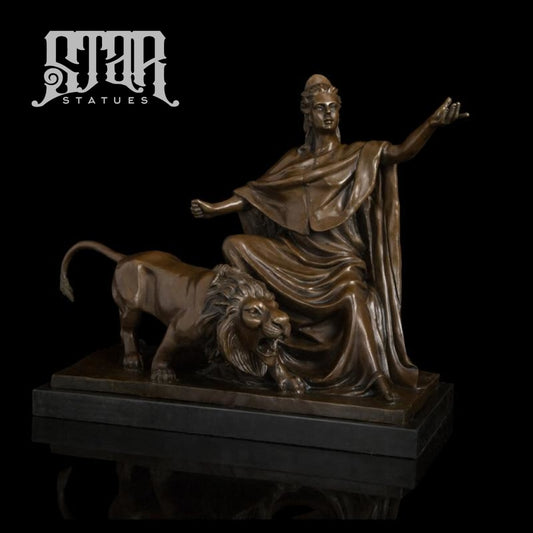 Goddess With Lion | Western Art Sculpture Bronze Statue