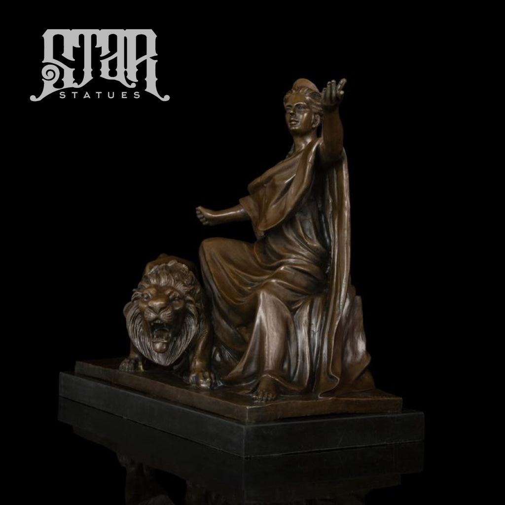 Goddess With Lion | Western Art Sculpture Bronze Statue
