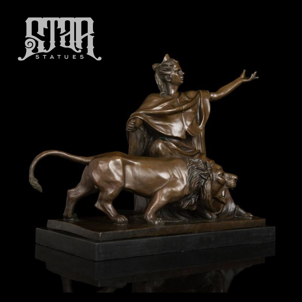 Goddess With Lion | Western Art Sculpture Bronze Statue