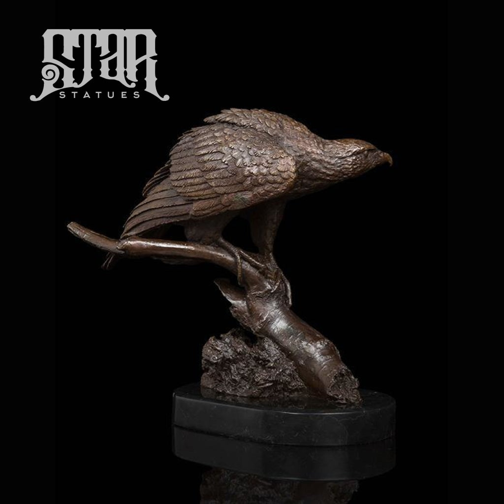 Hawk on Branch | Animal and Wildlife Sculpture | Bronze Statue - Star Statues