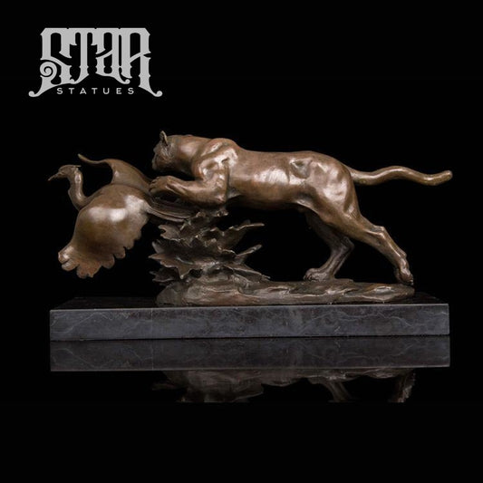 Leopard Hunting Bird Prey | Animal and Wildlife Sculpture | Bronze Statue - Star Statues