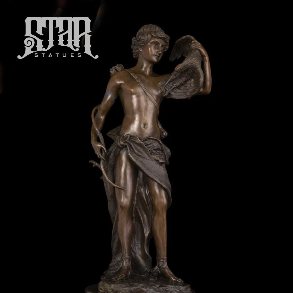 Male Hunter With Bird Prey | Western Art Sculpture Bronze Statue