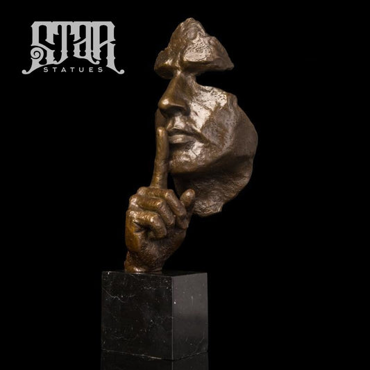 Male Face with Silence Gesture | Abstract Sculpture | Bronze Statue - Star Statues