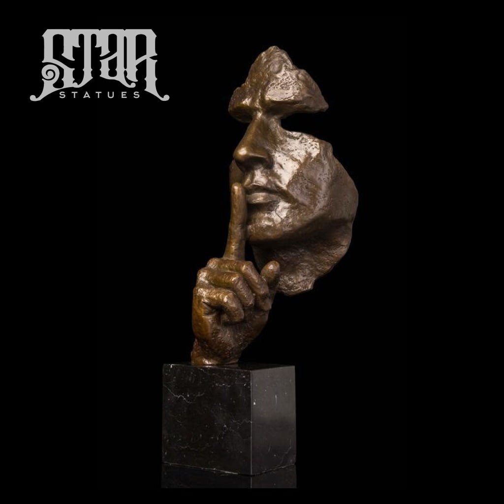Male Face with Silence Gesture | Abstract Sculpture | Bronze Statue - Star Statues