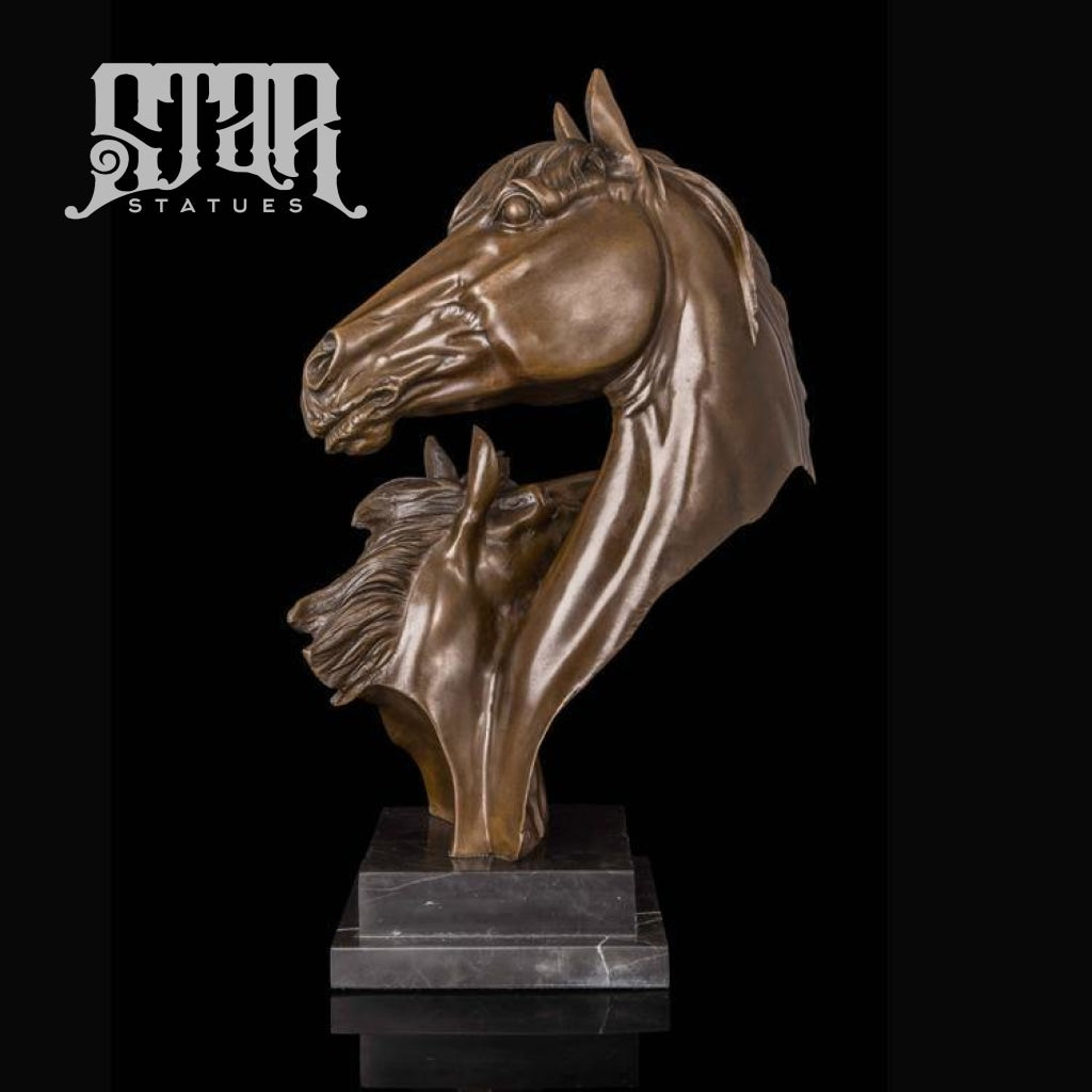 Two Horse Heads | Animal and Wildlife Sculpture | Bronze Statue - Star Statues