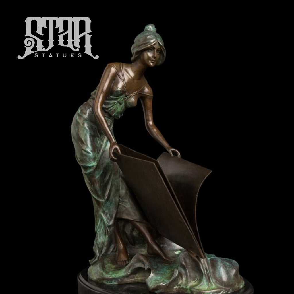 Woman With Oversized Book | Western Art Sculpture Bronze Statue